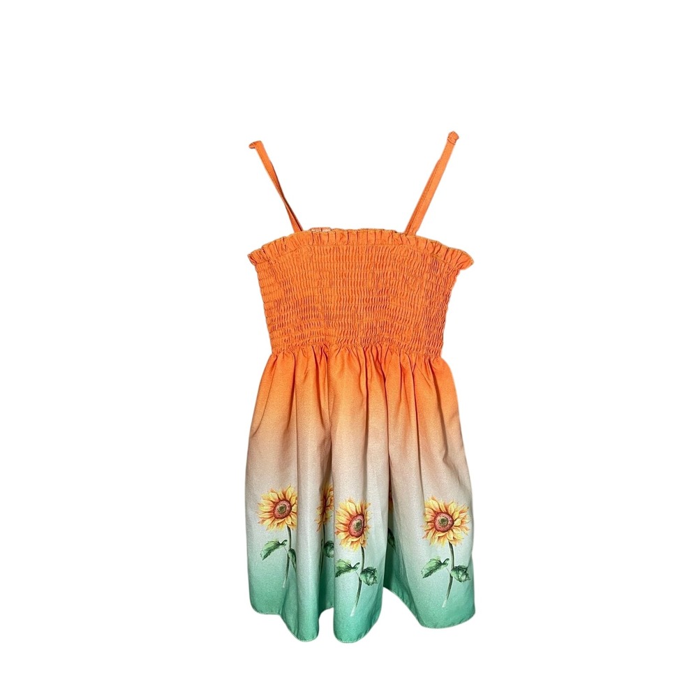 Sunflower Dress Kids‎ 3T Toddler Girls Orange Green Smocked Cottagecore Sundress